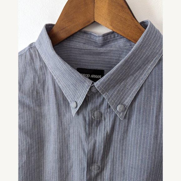 GIORGIO ARMANI - Thin zigzag print snap buttons shirt- Sz 40 (15.75) - Picture 3 of 13